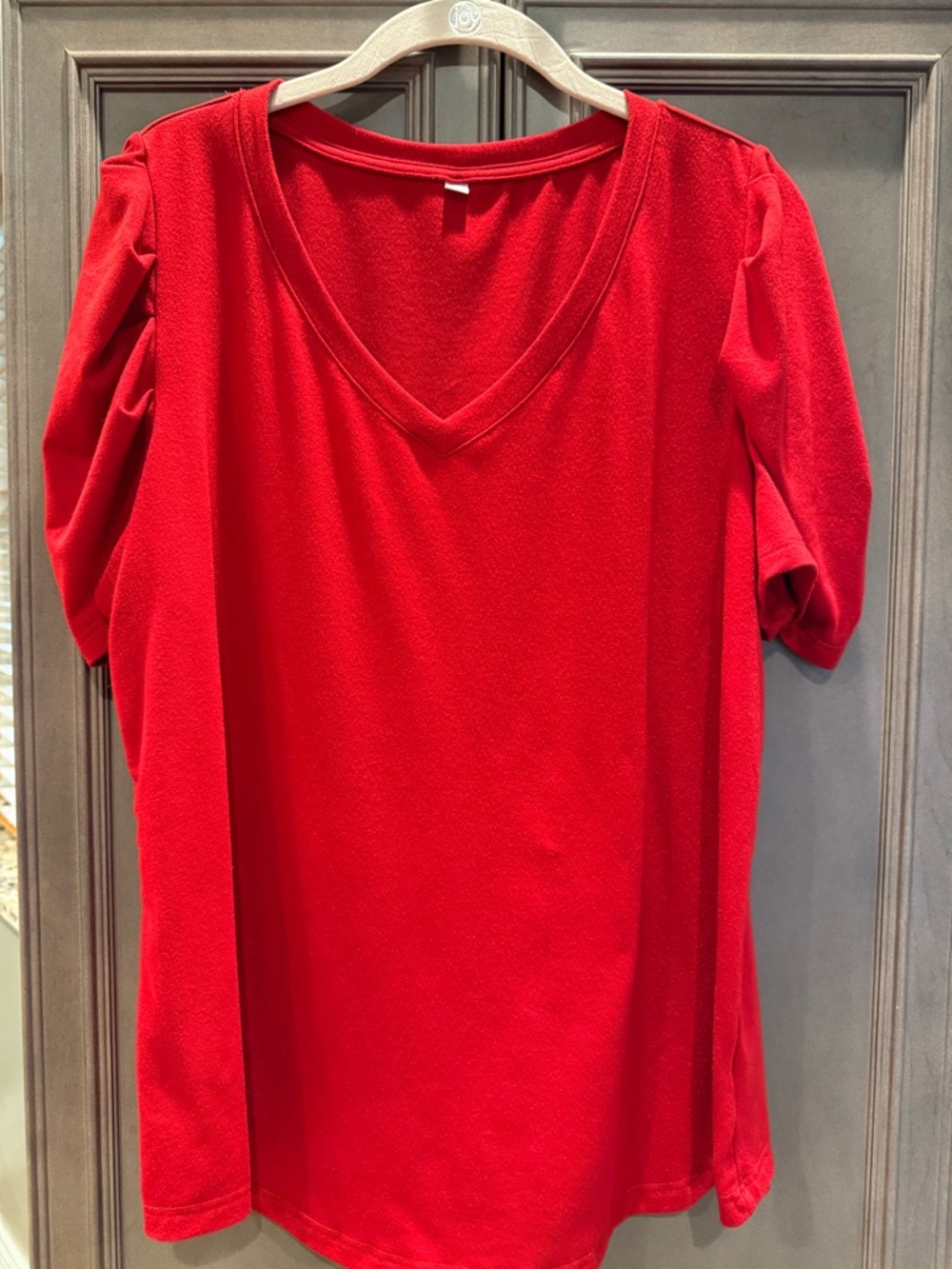 Red XL V-Neck Statement Puff Sleeve Tee